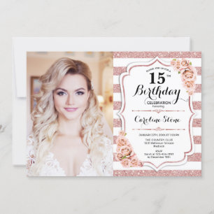Invitation 15ème anniversaire avec photo - Rose Gold White