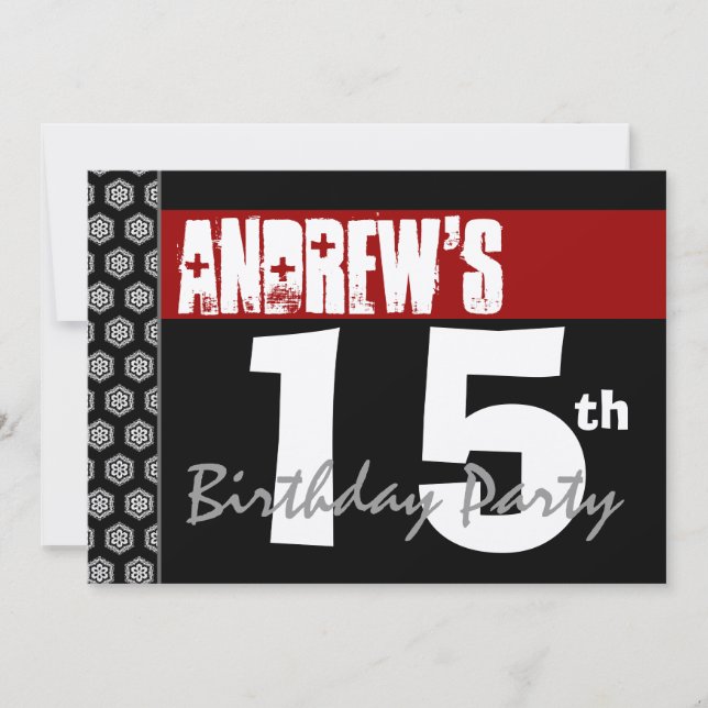 Invitation 15ème Anniversaire moderne pour lui noir blanc (Devant)