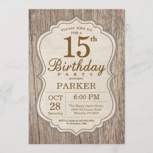 Invitation 15ème bois rustique d'invitation d'anniversaire