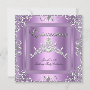 Invitation 15ème Quinceanera Anniversaire Fête Argent Lilac T