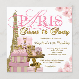 Invitation 16 ans Pink and Gold Paris Sweet