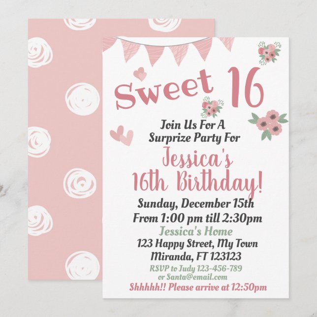 Invitation 16 ans sucrés (Devant / Derrière)