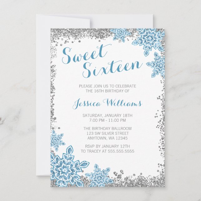 Invitation 16 Glam Winter Wonderland Silver Blue (Devant)