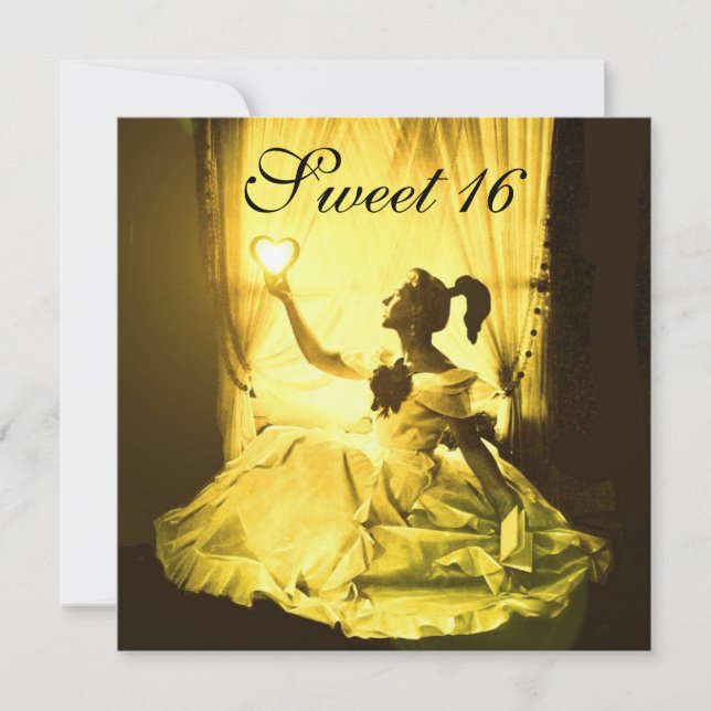 INVITATION 16 JOUR D'ANNIVERSAIRE SUCRÉ, JAUNE DOMMASQUE D'OR (Devant)