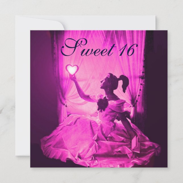 INVITATION 16 JOUR D'ANNIVERSAIRE SUCRÉ, PURPE ROSE DOMMASQUE (Devant)