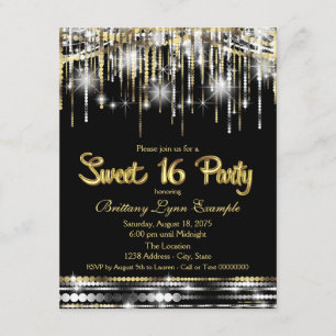 Invitation 16 parties Black and Gold Sweet