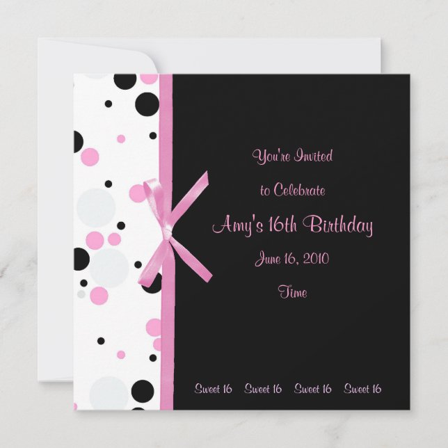 Invitation 16 Pots Polka roses et noirs doux (Devant)