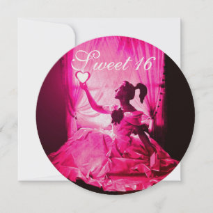 INVITATION 16 SOUFFLE D'ANNIVERSAIRE, FÊTE ROSE FUCHSIA NOIR 