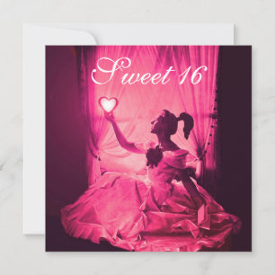 INVITATION 16 SOUFFLE D'ANNIVERSAIRE, FÊTE ROSE FUCHSIA NOIR