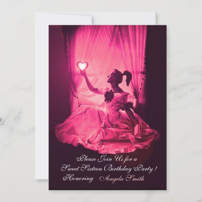 INVITATION 16 SOUFFLE D'ANNIVERSAIRE, FÊTE ROSE FUCHSIA NOIR  (Devant)