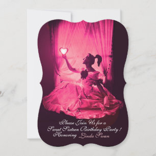 INVITATION 16 SOUFFLE D'ANNIVERSAIRE, FÊTE ROSE FUCHSIA NOIR