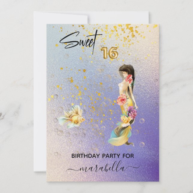 Invitation *~* 16 SWEET SIXTEEN Ombre Mermaid Anniversaire (Devant)