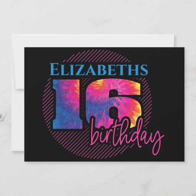 Invitation 16 Tye Dye Typographie Anniversaire (Devant)