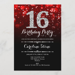 Invitation 16e anniversaire - Argent rouge