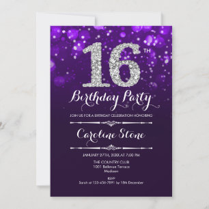 Invitation 16e anniversaire - Argent violet