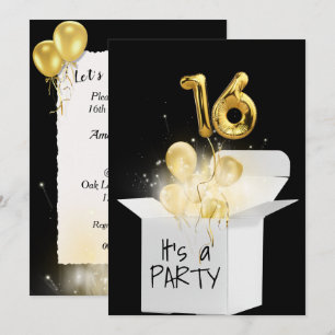 Invitation 16e anniversaire Ballons d'or en boîte blanche
