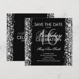 Invitation 16e anniversaire de fête Sauvez la date Sparkles S