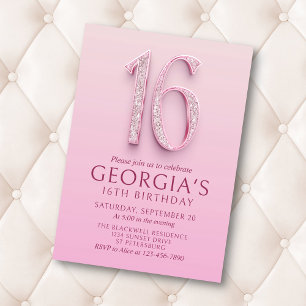 Invitation 16e anniversaire Diamants roses
