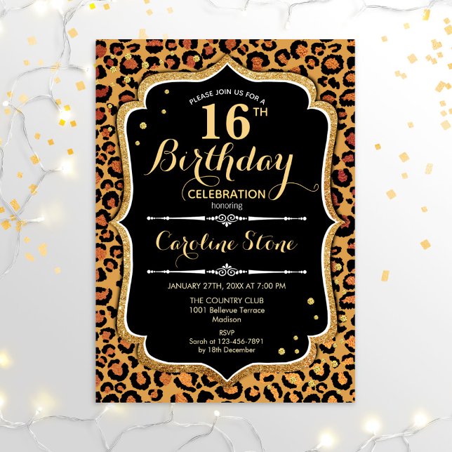 Invitation 16e anniversaire - Empreinte de léopard (Créateur téléchargé)