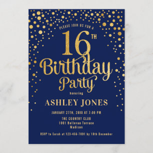 Invitation 16e anniversaire - Marine & Gold