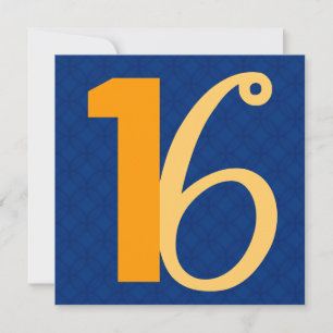 Invitation 16e anniversaire Nombre énorme de bleus et d'or W9