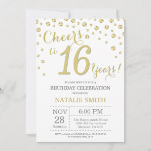Invitation 16e anniversaire Parties scintillant d'or Invitati