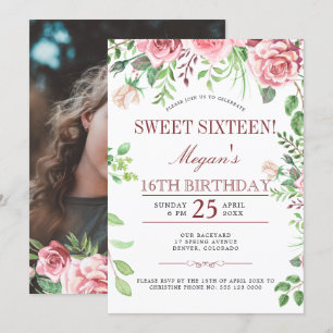 Invitation 16e anniversaire Pink Roses Sweet sixteen Fête PHO