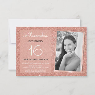 Invitation 16e anniversaire Sparkle Rose Gold Blush Pink Phot