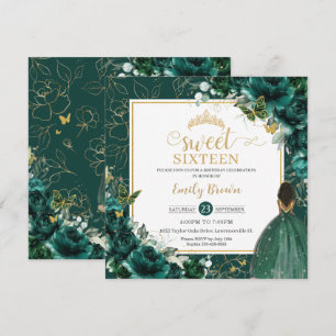 Invitation 16e anniversaire Sweet 16 Emerald Green Floral