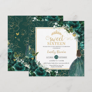 Invitation 16e anniversaire Sweet 16 Emerald Green Floral Inv