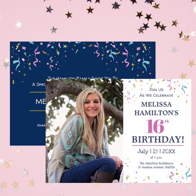 Invitation 16e fête d'anniversaire de la photo (16th Photo Birthday Party Invitation)