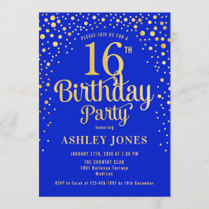 Invitation 16e fête d'anniversaire - Royal Blue & Gold