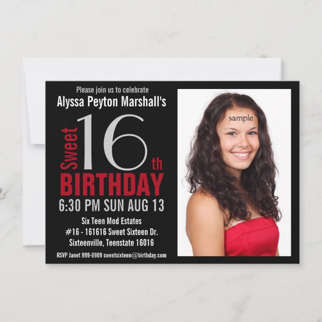 Invitation 16e parti : Coute Mod Red et Black Photo Sweet (Devant)