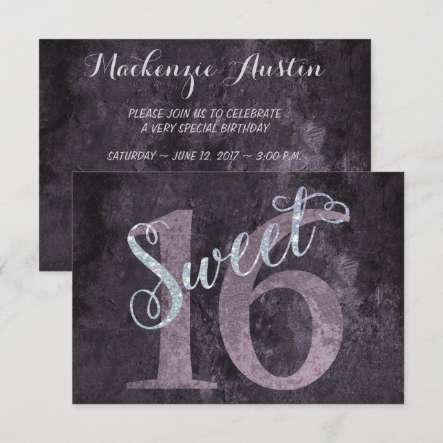 Invitation 16e Rose Dusty | Sweet 16 Parties scintillant d'ar (Devant / Derrière)