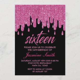 Invitation 16ème fête d'anniversaire de parties scintillantes