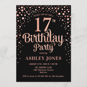 Invitation 17e anniversaire - Black & Rose Gold