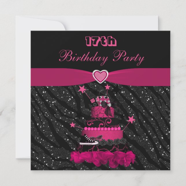 Invitation 17e anniversaire du "Pink Cake & Zebra Stripes" (Devant)
