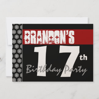 Invitation 17e anniversaire Moderne pour lui Rouge Blanc Noir
