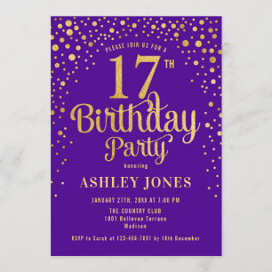 Invitation 17e anniversaire - Purple & Gold