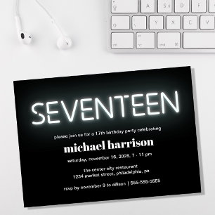 Invitation 17e anniversaire White Neon Lights Party