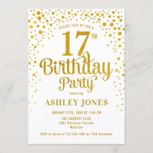 Invitation 17e fête d'anniversaire - Blanc & Or