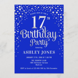 Invitation 17e fête d'anniversaire - Royal Blue & Silver