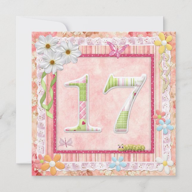 Invitation 17ème anniversaire style scrapbooking (Devant)
