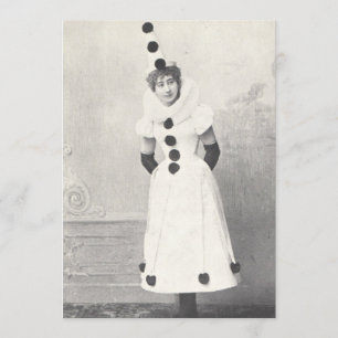 Invitation 1898 Femme en costume de clown, photo antique
