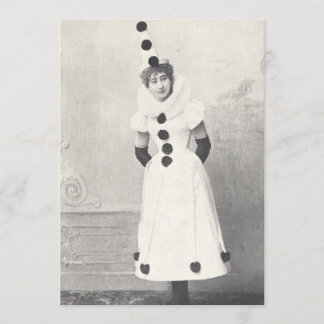 Invitation 1898 Femme en costume de clown, photo antique