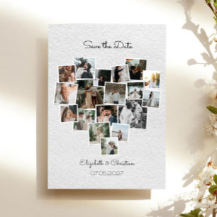 Invitation 18 Photos Collage Forme Coeur Enregistrer La Date