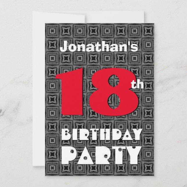 Invitation 18e anniversaire Ado moderne noir blanc Motif A02 (Devant)