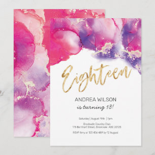 Invitation 18e anniversaire Aquarelle rose Abstrai