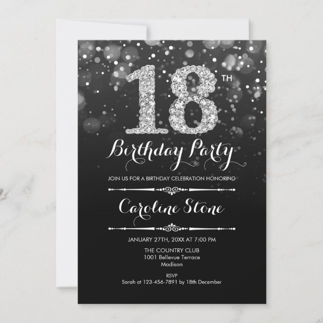 Invitation 18e anniversaire - Argent noir (Devant)