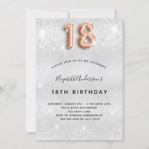 Invitation 18e anniversaire argent rose éclat or